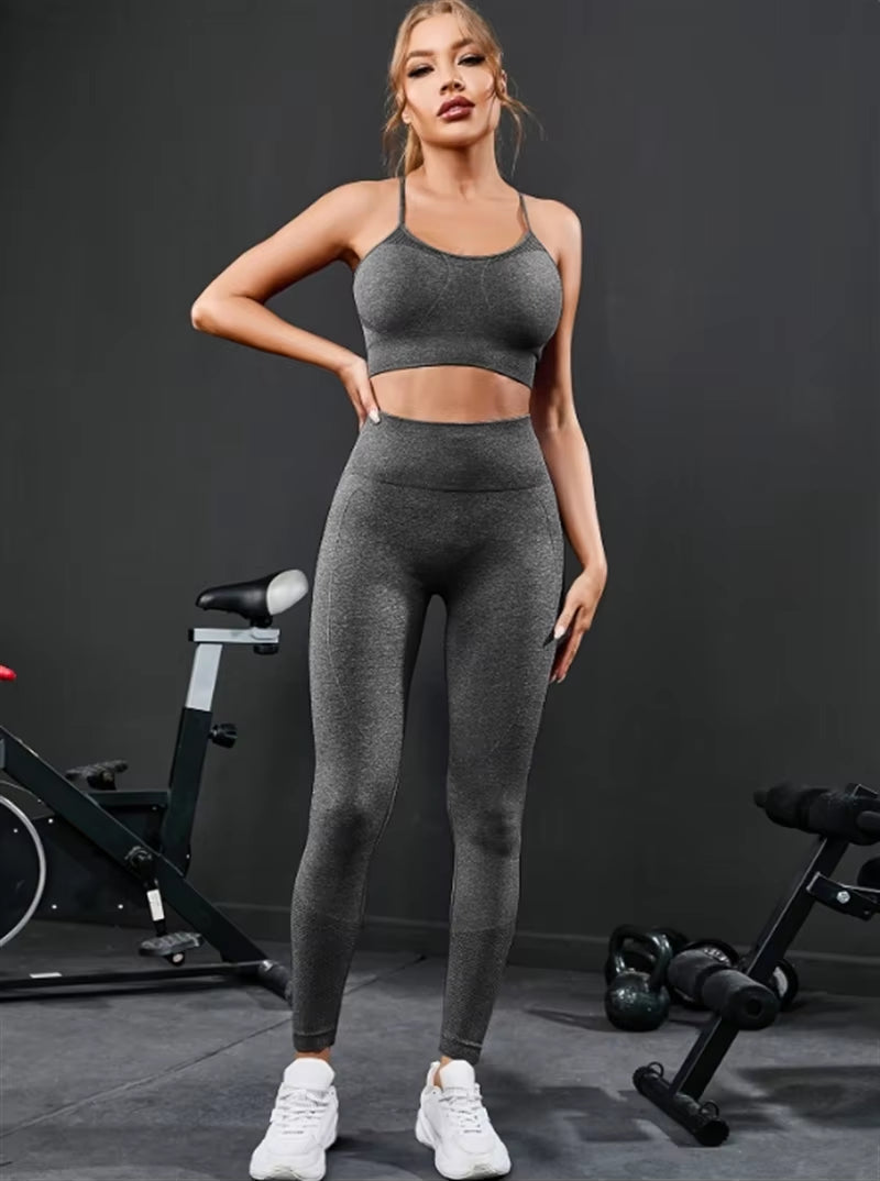 2 Pieces Women'S Tracksuit Seamless Yoga Set Workout Sportswear Gym Clothing High Waist Leggings Fitness Sports Suits