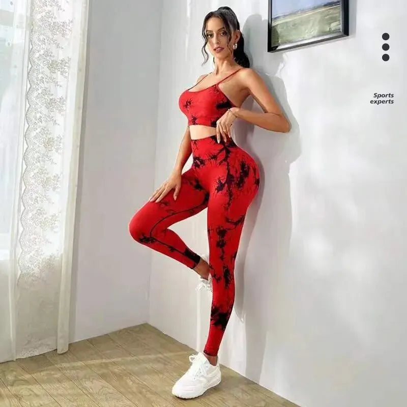 Tie Dye Yoga Women'S Tracksuit Fitness Yoga Sets Sportswear Workout Bra+High Waist Leggings Gym Clothing Seamless Sports Suits